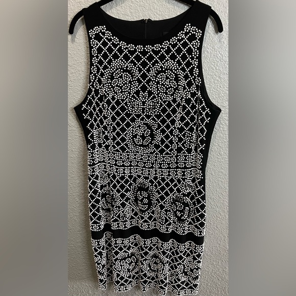 Dresses & Skirts - Xscape Beaded Dress size 16 black white silver
